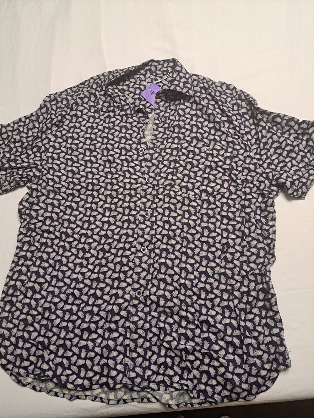 Men's Navy Short-Sleeve Printed Button-Down Shirt